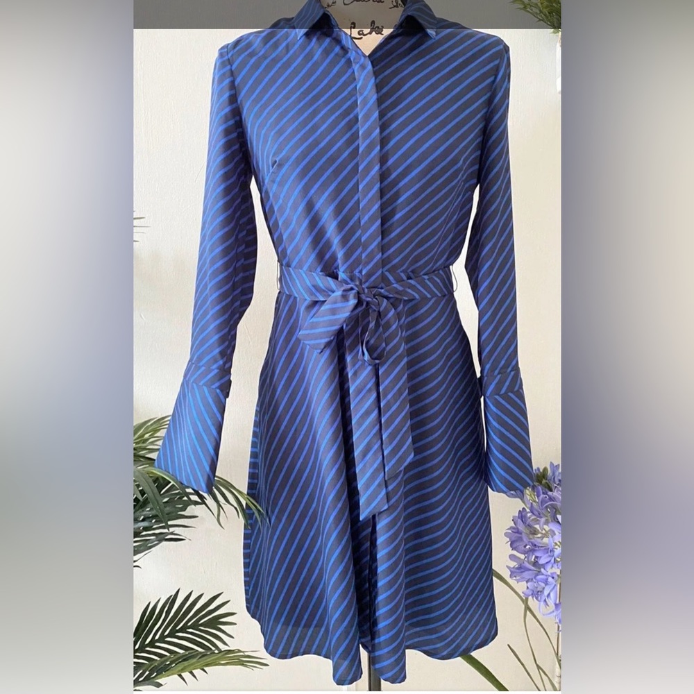 Banana Republic Navy and Blue Striped Midi Dress